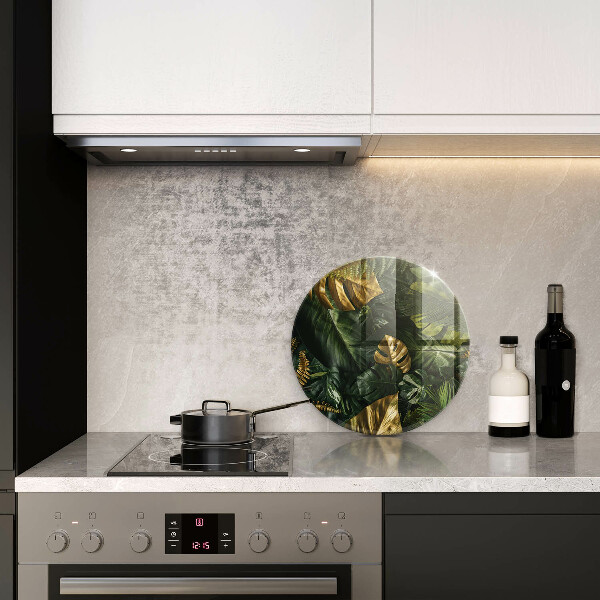 Skleněná deska do kuchyně Listy zlaté monstery