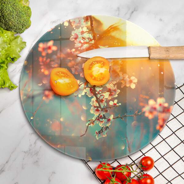 Skleněná deska do kuchyně Apple kvete na slunci