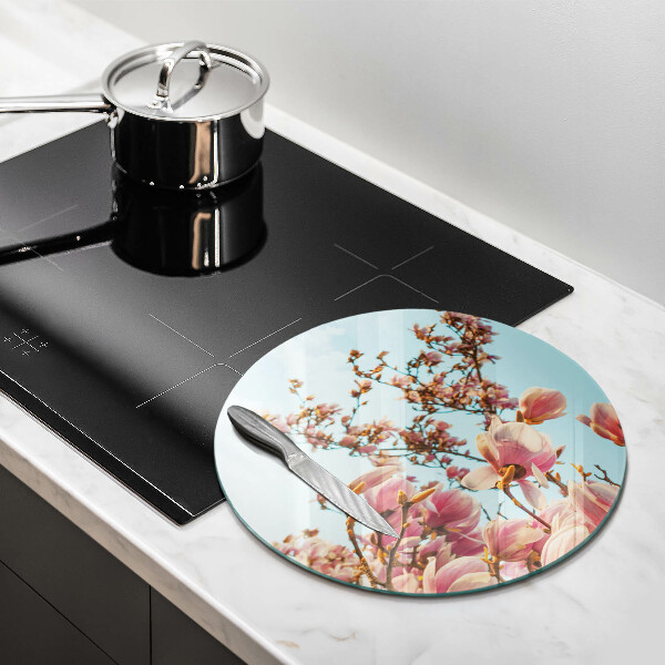 Skleněná deska do kuchyně Růžové květy strom