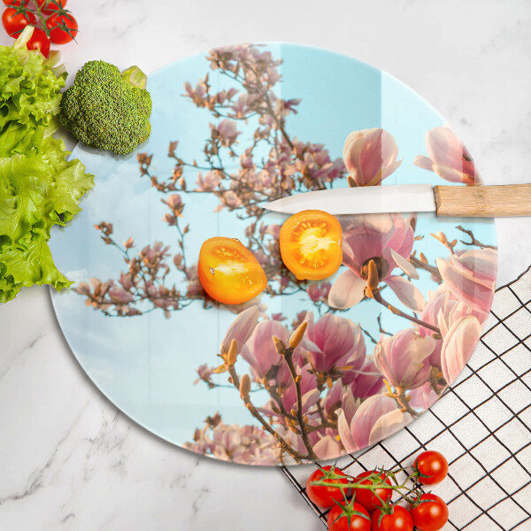 Skleněná deska do kuchyně Růžové květy strom