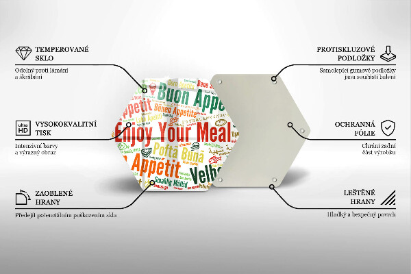 Skleněná deska do kuchyně Titulky jazyky dobré chuti