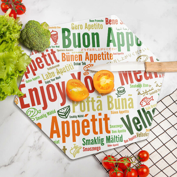 Skleněná deska do kuchyně Titulky jazyky dobré chuti