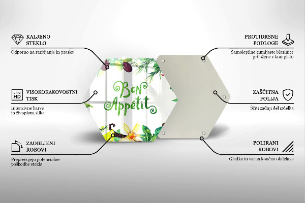 Skleněná krájecí deska Bon appetit nápis