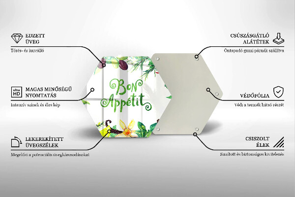 Skleněná krájecí deska Bon appetit nápis