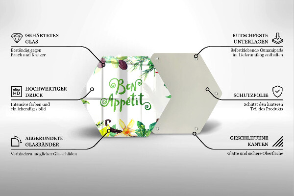 Skleněná krájecí deska Bon appetit nápis