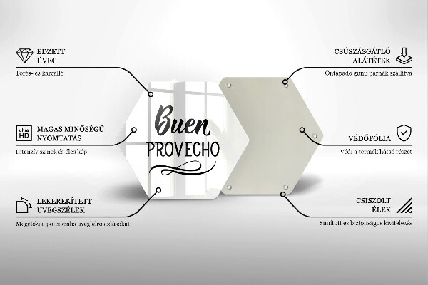 Skleněná deska do kuchyně Nápis buen provecho