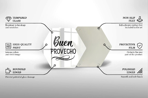 Skleněná deska do kuchyně Nápis buen provecho