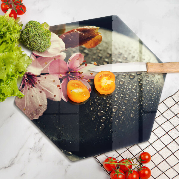 Skleněná deska do kuchyně Květiny zenové kameny