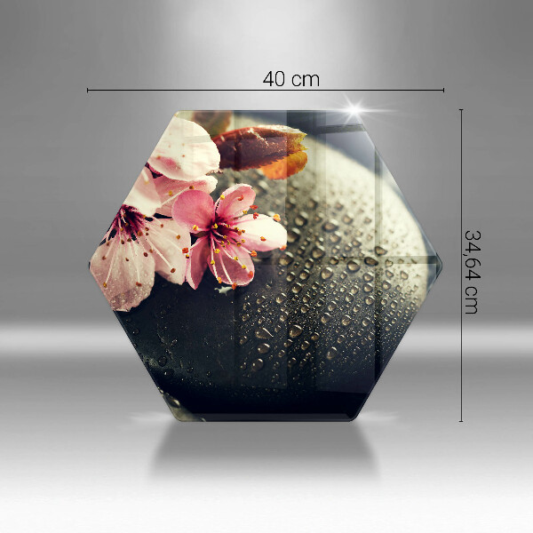 Skleněná deska do kuchyně Květiny zenové kameny