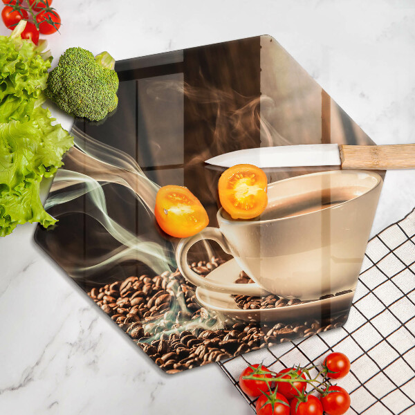 Skleněná deska do kuchyně Šálek a kávová zrna