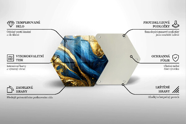 Skleněná deska do kuchyně Modrý a zlatý mramor