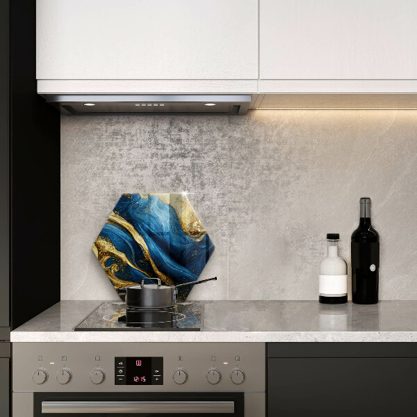 Skleněná deska do kuchyně Modrý a zlatý mramor