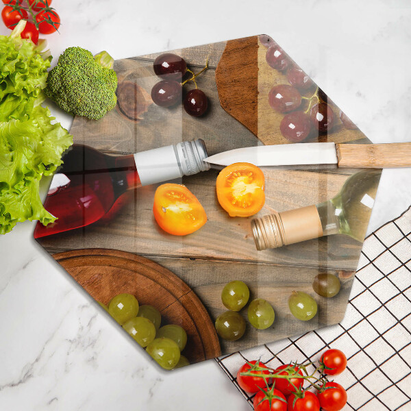 Skleněná deska do kuchyně Láhve vína a hrozny