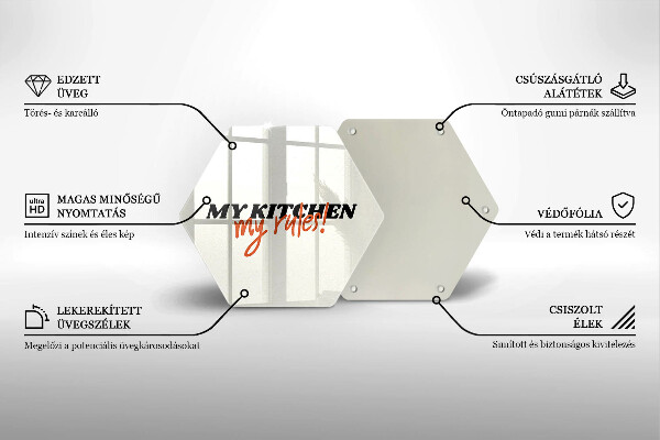 Skleněná deska do kuchyně Nápis my kitchen my rules