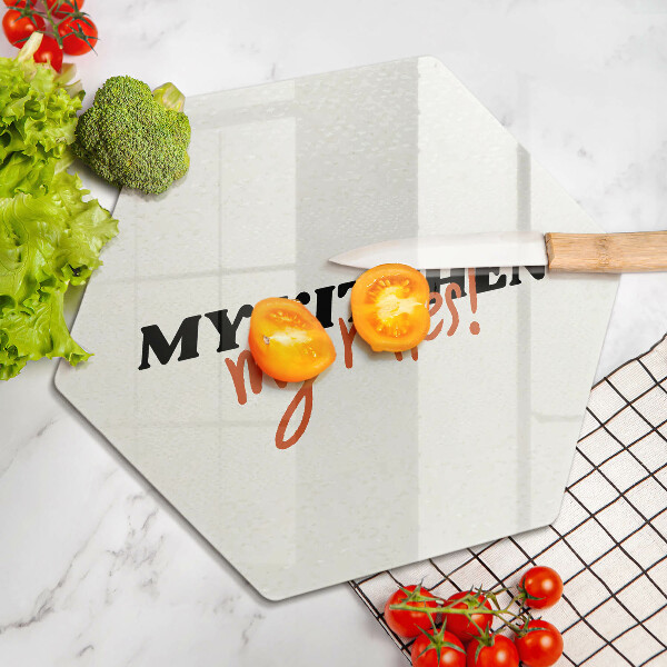 Skleněná deska do kuchyně Nápis my kitchen my rules