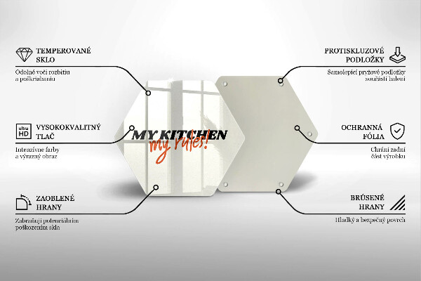 Skleněná deska do kuchyně Nápis my kitchen my rules