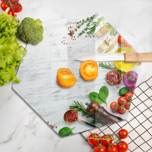 Skleněná deska do kuchyně Zelenina a koření