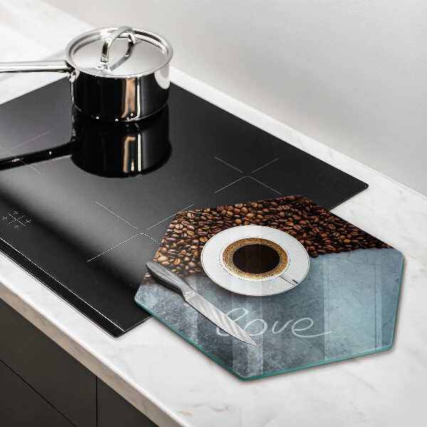 Skleněná deska do kuchyně Kávová zrna a šálek