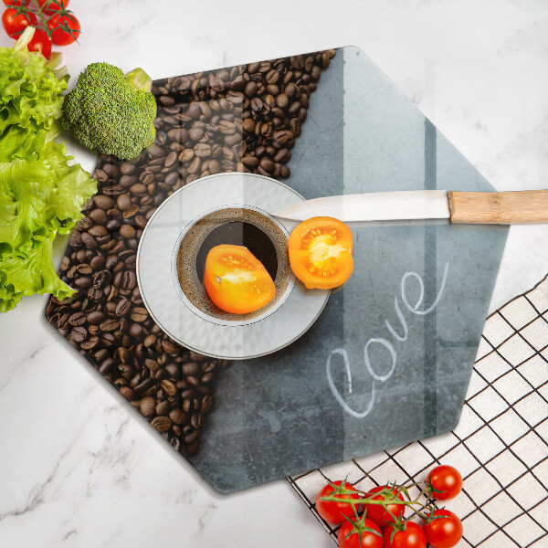 Skleněná deska do kuchyně Kávová zrna a šálek