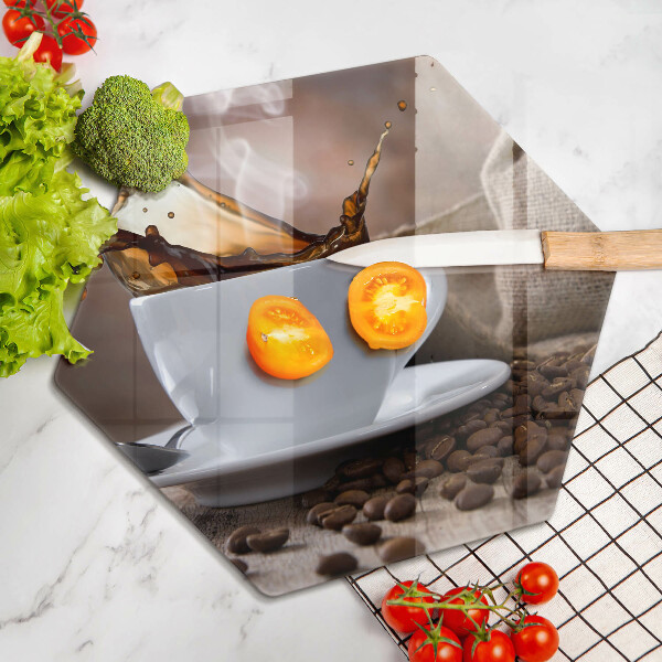 Skleněná deska do kuchyně Šálek a kávová zrna