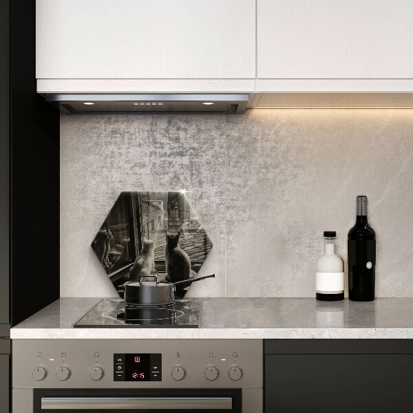 Skleněná deska do kuchyně Kočičí město a okno