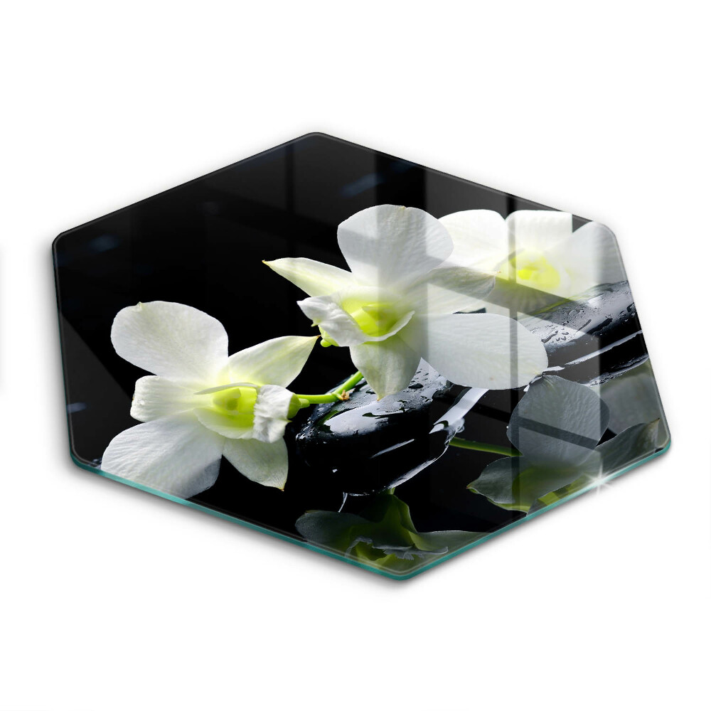 Skleněná deska do kuchyně Bílé květy v zenové vodě