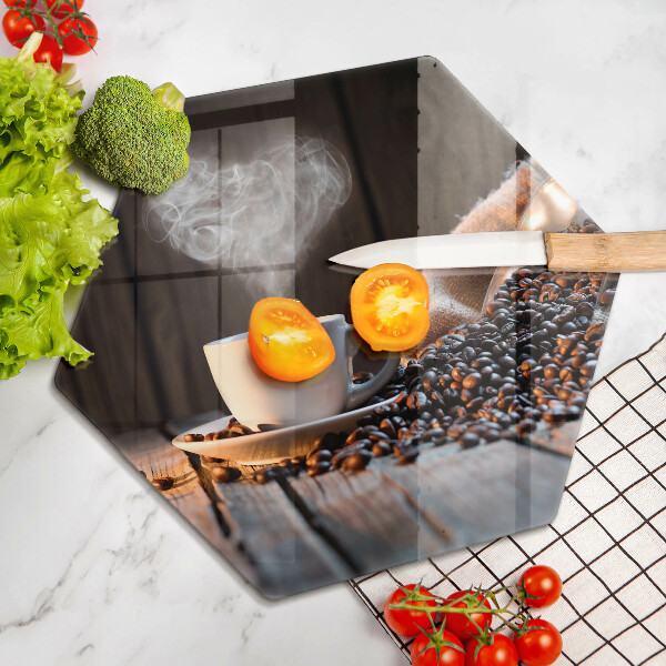 Skleněná deska do kuchyně Šálek kávy a srdce