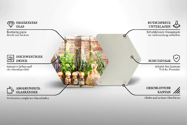 Skleněná deska do kuchyně Byliny koření a dřevo