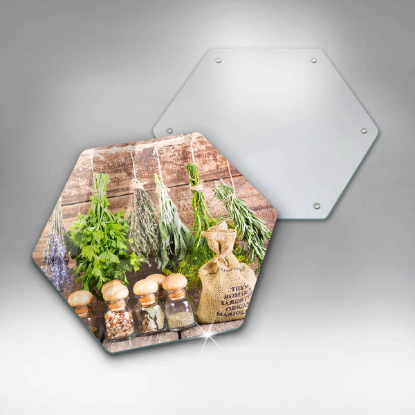 Skleněná deska do kuchyně Byliny koření a dřevo