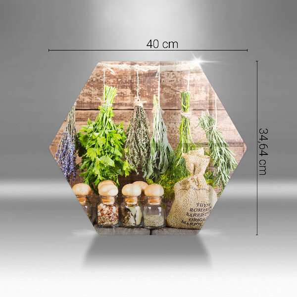 Skleněná deska do kuchyně Byliny koření a dřevo