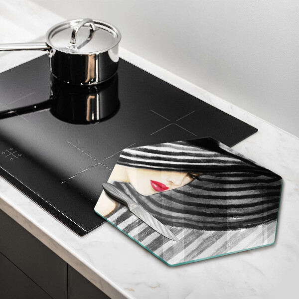 Skleněná deska do kuchyně Žena v klobouku