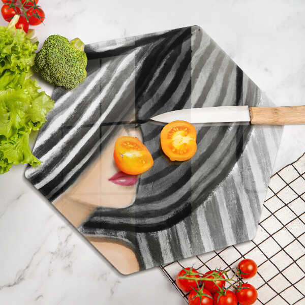 Skleněná deska do kuchyně Žena v klobouku