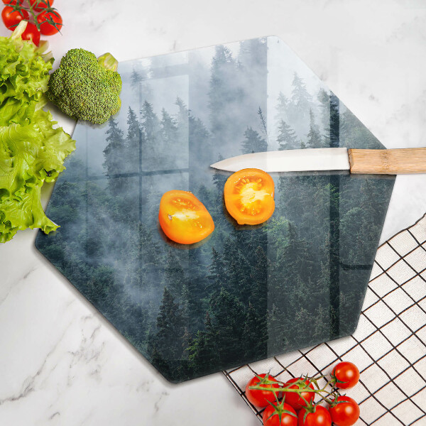 Skleněná krájecí deska Lesní stromy a mlha