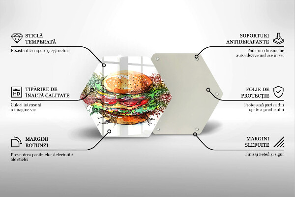 Skleněná deska do kuchyně Kresba hamburgeru
