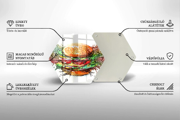 Skleněná deska do kuchyně Kresba hamburgeru