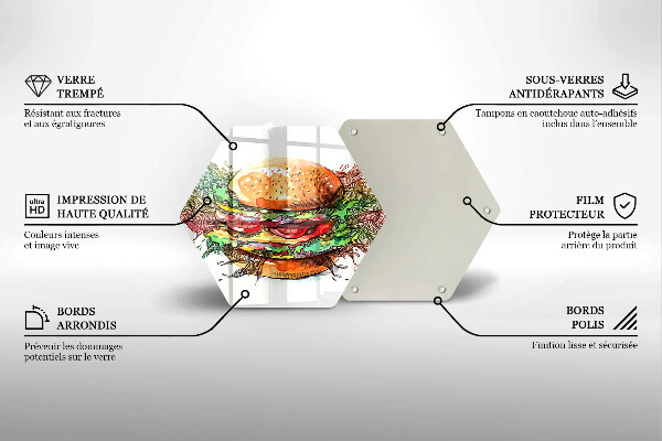 Skleněná deska do kuchyně Kresba hamburgeru