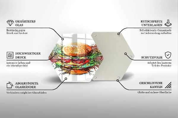 Skleněná deska do kuchyně Kresba hamburgeru