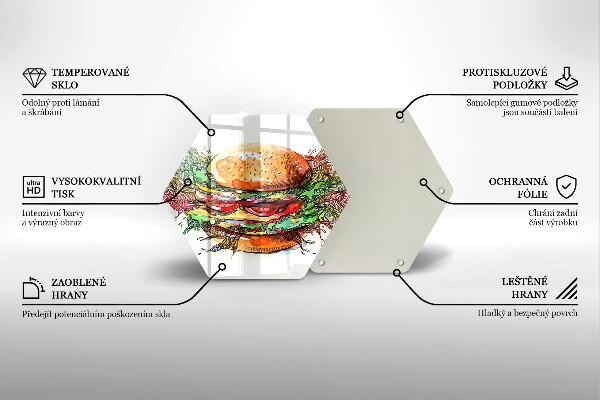 Skleněná deska do kuchyně Kresba hamburgeru