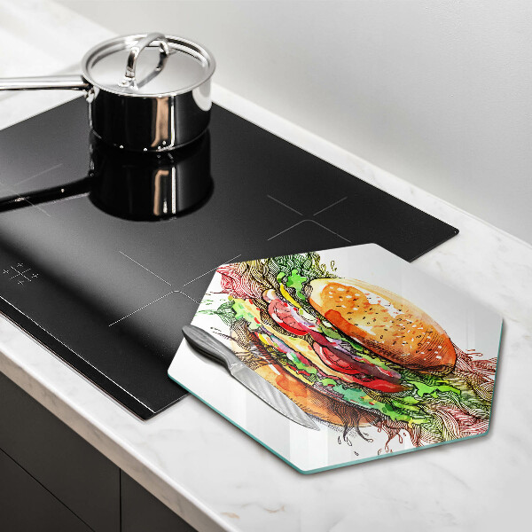 Skleněná deska do kuchyně Kresba hamburgeru