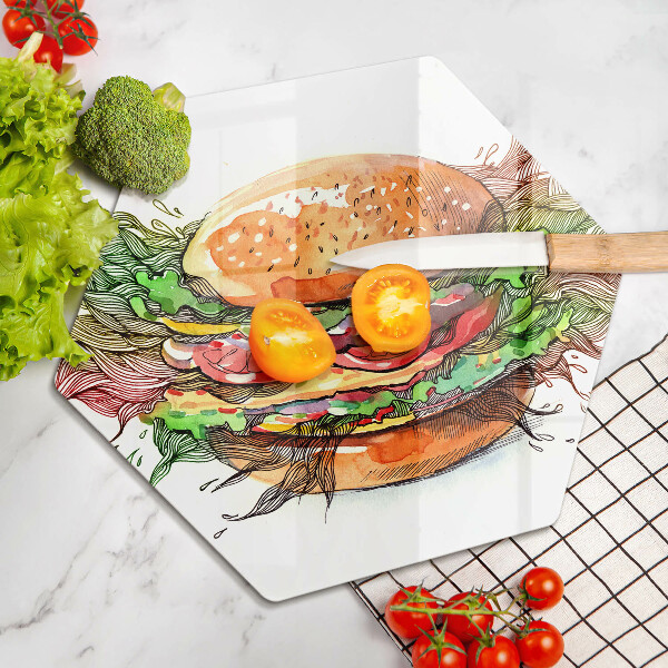 Skleněná deska do kuchyně Kresba hamburgeru