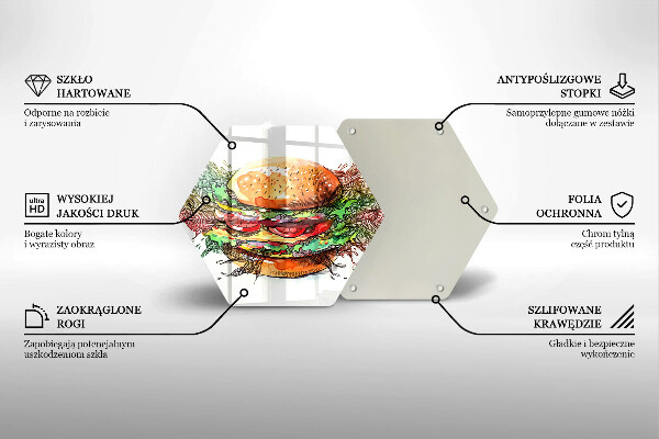 Skleněná deska do kuchyně Kresba hamburgeru