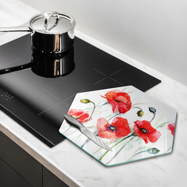 Skleněná deska do kuchyně Květy červeného máku