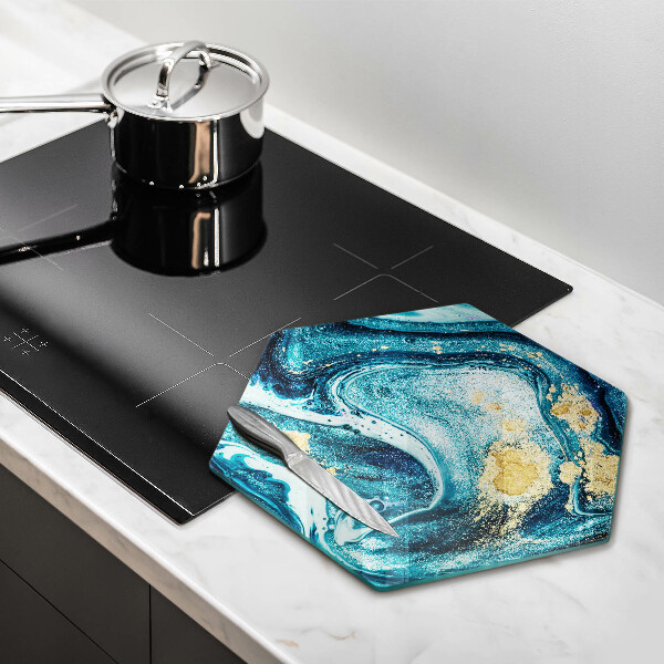 Skleněné krájecí prkénko Modré zlato abstrakce