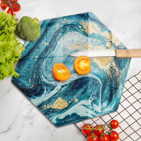 Skleněné krájecí prkénko Modré zlato abstrakce