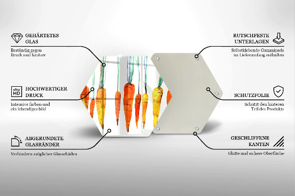 Skleněná krájecí deska Mrkev ilustrace
