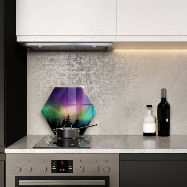 Skleněná deska do kuchyně Aurora borealis a les