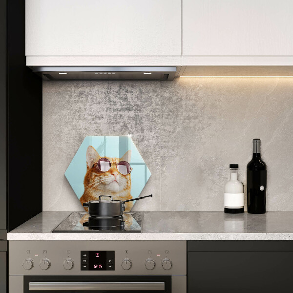 Skleněná krájecí deska Červená kočka s brýlemi