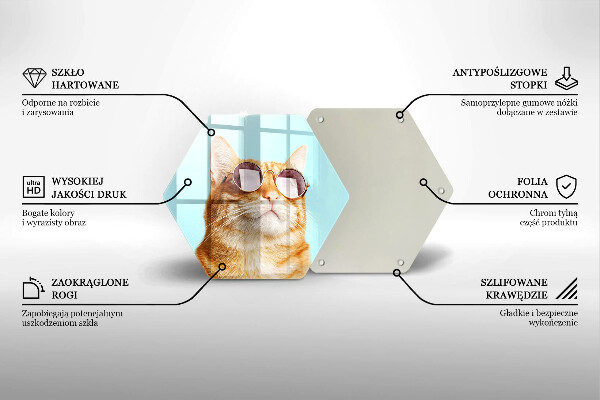 Skleněná krájecí deska Červená kočka s brýlemi