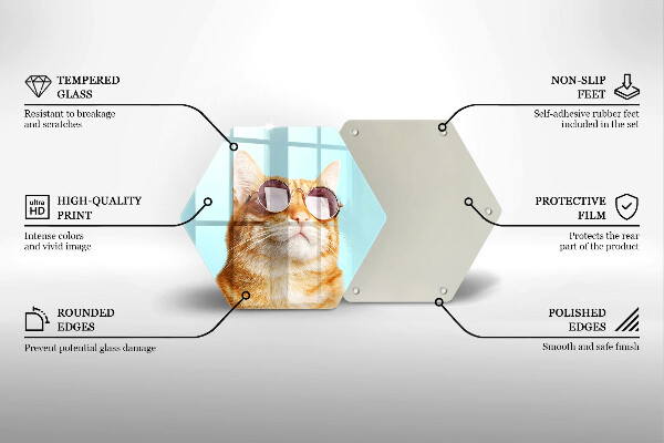 Skleněná krájecí deska Červená kočka s brýlemi