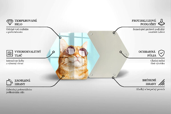 Skleněná krájecí deska Červená kočka s brýlemi